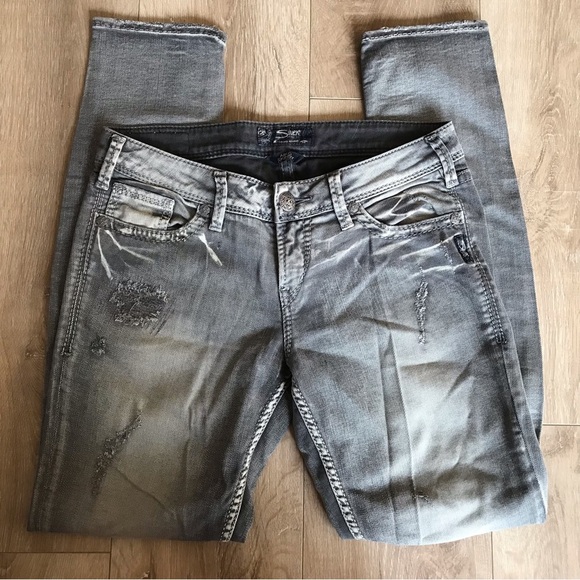 Silver Jeans Aiko Skinny 28/31 distressed grey wash denim jeans - Picture 2 of 9